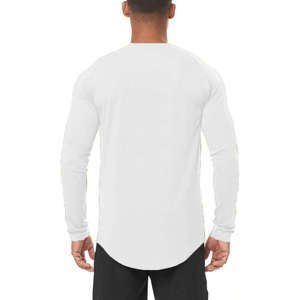 T-shirt à manches longues pour homme, gris, col rond, coupe classique, couleur unie, décontracté, tricoté en coton respirant - Product Image 3