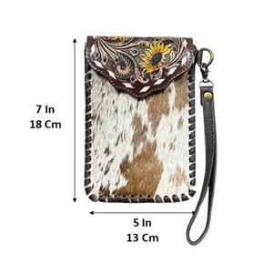 Sac à main en cuir de vachette artisanal style western, nouveauté très demandée, avec dragonne tournesol, pochette de téléphone rustique bohème à porter en bandoulière - Product Image 2
