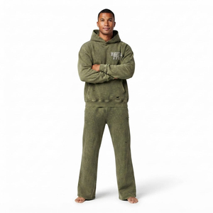Conjunto Deportivo para Hombre, Corte Holgado, Lavado Ácido, Estilo Desgastado, Sudadera con Hombros Caídos y Pantalones Anchos de Felpa de Algodón, Dos Piezas - Product Image 5