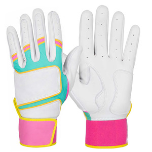Custom Leather Baseball Batting Gloves Leather Breathable Anti Slip Adjustable Wrist <b>White</b> Multi Color Sports OEM Bulk - Product Image 1