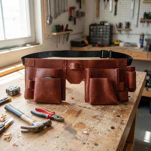 Cinturón de herramientas de carpintero de alta calidad y resistencia con múltiples bolsillos, cinturón de herramientas de cuero para uso profesional a bajo precio. - Product Image 1