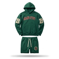 Ensemble sweat à capuche et short unisexe en coton Brand Stuff vert, survêtement décontracté pour l'automne avec logo imprimé
