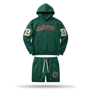 Conjunto de Sudadera con Capucha y Pantalones Cortos Verdes de la Marca Brand Stuff, Chándal Unisex de Algodón, Ropa Casual de Otoño con Estampado de Logotipo - Product Image 1
