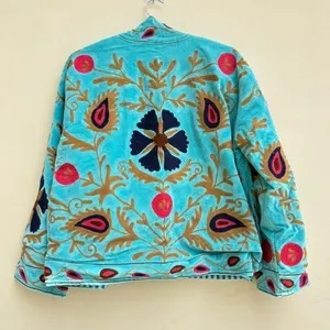 High Demand Suzani Floral Embroidery <b>Jacket</b> Women Cropped <b>Hippie</b> Coat Winter Warm Bohemian Outerwear Wholesale Price - Product Image 3