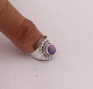 Natural Purple Copper Turquoise <b>Ring</b> 925 Sterling Silver Vintage Style Purple Composite Stone <b>Ring</b> for Women Handcrafted <b>Boho</b> - Product Image 5