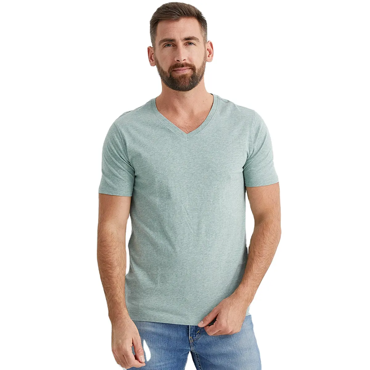 Polyester Herren T-Shirts Qualität Herren Shirts Slim Halbarm Unixe V-Ausschnitt T-Shirt