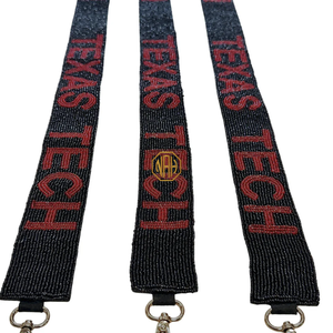 Sangle de sac à main brodée perlée faite à la main Texas Tech, sangle de sac à bandoulière noire à sequins, vente en gros personnalisée - Product Image 3