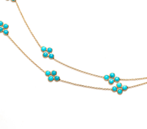 Collier floral en turquoise naturelle en or jaune massif 14 carats avec pierre précieuse ronde sertie clos, chaîne fleurie 'Pierre de naissance de décembre' - Product Image 2