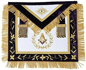 Tablier de Maître Maçon de Grande Loge Maçonnique avec collier à chaîne, dos violet, fait main, avec motif en fils dorés, conception OEM - Product Image 5