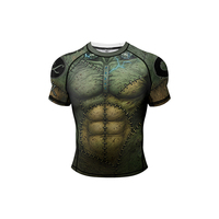 Ensemble de maillot de compression et short d'entraînement pour homme avec logo personnalisé, imprimé 3D monstre Frankenstein, pour MMA et BJJ