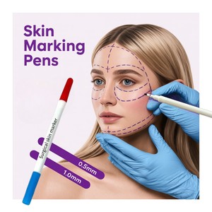 ปากกาเขียนผิวหนังแบบใช้แล้วทิ้ง คุณภาพพรีเมียม ปลอดสารพิษ ลบได้ หัวสองด้าน สำหรับงานผ่าตัด จากไต้หวัน พร้อมหมึกถาวรปลอดภัยขนาด 1 มม. และ 0.5 มม. - Product Image 1