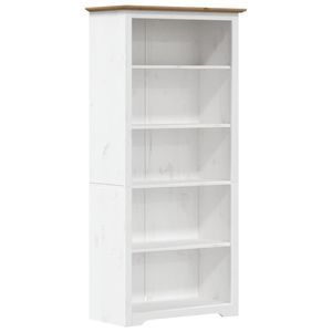 Bibliothèque en bois de pin massif et bois d'ingénierie, blanche et marron, élégante - Product Image 2