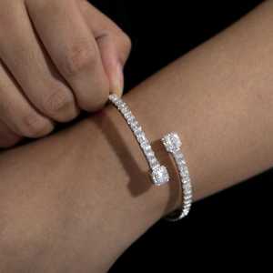 Luxury 14K Gold Open Cuff Baguette Cut Lab Grown Diamond <b>Bangle</b> <b>Bracelet</b> Women's IGI Certified - Product Image 1