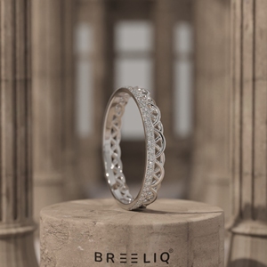 14K Solid Gold Lab Grown Diamond Crown Ring Scalloped Lattice Eternity Band Vintage Stackable <b>Wedding</b> Ring - Product Image 1