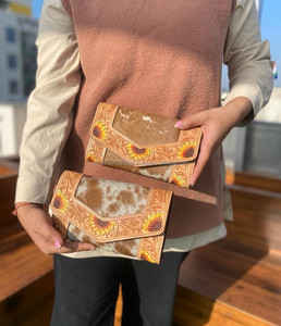 Sculpture portefeuille Offre Spéciale usiné à la main embrayage élégant en cuir véritable portefeuille en fourrure de vachette Multi utilisations cuir occidental femmes portefeuilles - Product Image 3