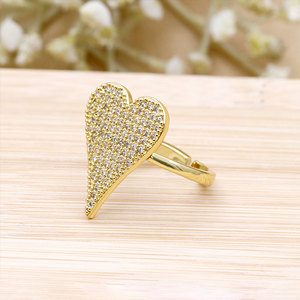 Gold Plated <b>Silver</b> <b>Adjustable</b> Heart Shaped CZ Stones Pave Setting <b>Ring</b> Romantic Women's Jewelry for Wedding Party Gift - Product Image 1