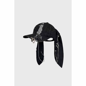 Gorra de Béisbol Unisex de Mezclilla Desgastada con Decoraciones de Cadena, Estilo Punk, 6 Paneles, Cierre Ajustable, Color Negro - Product Image 6