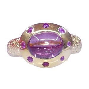 Anillo de compromiso y aniversario de lujo chapado en oro y plata Gemvanity SR1485 con diseño budista tibetano y cristiano - Product Image 4