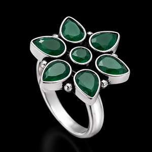 Bague en alliage de laiton plaqué argent antique, motif floral ethnique tendance, pierre de naissance de mars, sertie griffe, pour femme, prix de gros - Product Image 3