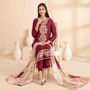 ZALIKA Maxi robe brodée Viscose trois pièces Punjabi costumes pour femmes robes lourdes de fête Eid - Product Image 3