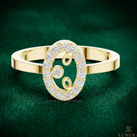 Anillo con Inicial de Diamante en Forma de O para Mujer |   Anillo de Oro Personalizado con Letra del Alfabeto en 9K, 10K, 14K y 18K |   Monograma Minimalista de Trabajo Manual con Diseño Abierto y Piedras Cultivadas en Laboratorio