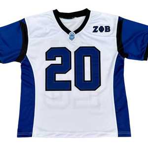 Zeta Phi Beta White Football Jersey Women Blue Embroidery Applique Loose Fit Polyester Short Sleeve Sports Top Stylish Outfit - Product Image 1