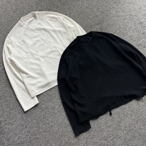 Heavyweight Custom 100% Cotton Pullover Waffle Knit <b>Thermal</b> Oversized Distressed Streetwear Printing Long <b>T</b> <b>Shirt</b> <b>For</b> <b>Men</b> - Product Image 1