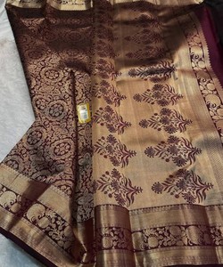 Sari tradicional indio de seda con estampado floral y borde para bodas, sari largo hasta el suelo para mujer - Product Image 3