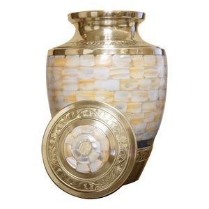 Customizable Designs Silver Finish Brass Mother Of Pearl Finish <b>Large</b> 220 Capacity Adult Cremation <b>Urn</b> Metal <b>Urns</b> For Ashes - Product Image 3