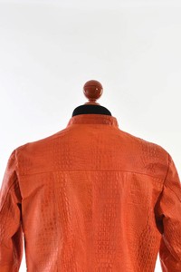Veste en cuir véritable pour homme, orange, effet croco, col montant, fermeture éclair sur le devant, coupe ajustée, style automne - Product Image 5