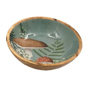 Tazón para Servir Ensaladas con Acabado Esmaltado, Diseño Moderno Impreso en Esmalte, Tazón de Madera para Servir Frutas y Ensaladas, Vajilla - Product Image 3