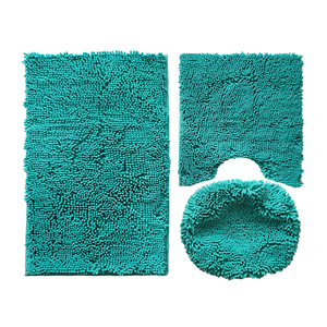 Turquoise Chenille Bath Mat Set Rectangle Absorbent Knitted Solid Color for Bathroom Use Solid Color - Product Image 5