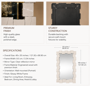 Geometric <b>Wall</b> <b>Mirror</b> <b>Rectangle</b> Design Decorative <b>Mirror</b> <b>for</b> Bathroom Bedroom Living Room Modern Stylish <b>Wall</b> Mounted 35*48 Inch - Product Image 1
