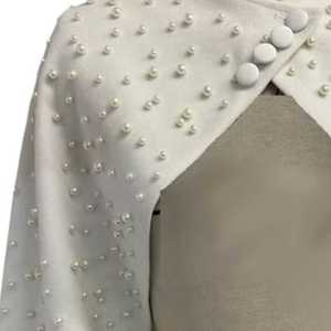 <b>White</b> Pearl Capelet Women Beaded Short Sleeve Elegant Bridal Shawl Formal Occasion Fashion <b>Wrap</b> - Product Image 5