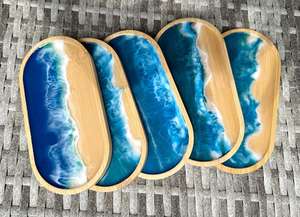 Plateau de service en bois au design luxueux, plateau de service personnalisé en résine époxy et bois, plateau de service décoratif - Product Image 2