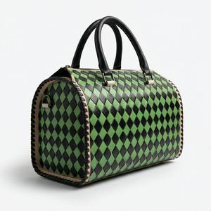 Bolsa de Viaje de Cuero Genuino a Cuadros Verde y Negro de Lujo, con Cierre de Cremallera, Ligera, Portátil y Duradera - Product Image 2