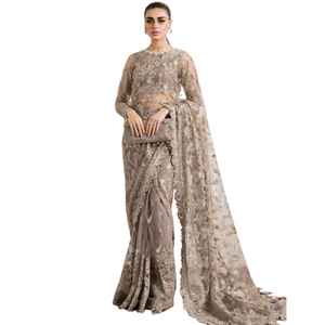 ชุดสาหรี่บอลลีวูดแบบใหม่มาแรง พร้อมเสื้อปักลายหนักสำหรับผู้หญิง ใส่ไปงานปาร์ตี้ได้ ผ้าออร์แกนซ่าไม่ยับ คุณภาพสูง - Product Image 1