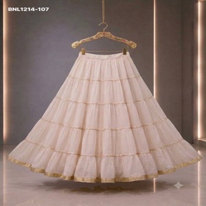 Tenue de festival Rangoli en coton rayonne avec dentelle Lumpi/Gota Patti, style Kali coloré/Lehenga blanc cassé, fournisseur indien - Product Image 1