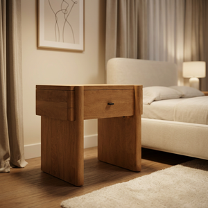 Table de chevet moderne en bois naturel avec tiroir, table de chevet contemporaine en bois massif - Product Image 4