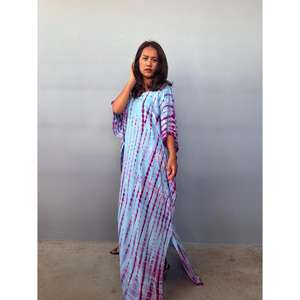 Vestido Kaftan Largo con Cuello en V, Estampado Tie-Dye, Ecológico, Holgado, con Mangas Murciélago, para Mujer, Ropa de Verano para Resort - Product Image 3