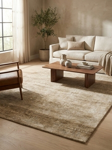 Tapis en mélange de soie noué à la main, directement de l'usine |   Tapis de luxe texturé doré pour intérieurs modernes sophistiqués - Product Image 1