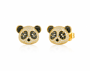Pendientes de Panda Chapados en Oro con Circonita Cúbica Redonda, Hechos a Mano, Corte Brillante, Joyería de Oreja de Animal para Fiestas y Uso Diario - Product Image 4