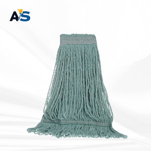 A&S Heavy Duty Sea Green Cotton <b>Mop</b> Head multi-ply twisted yarn with 2" Green Head Band Loop End - Product Image 2