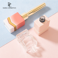 Flacon vide en verre pour vernis à ongles 12 ml, dégradé rose et blanc, bord doré, avec pinceau et capuchon, pour nail art fantaisie