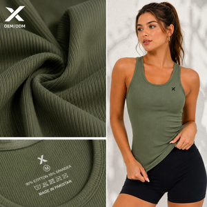 X Women's Solid Color Knitted Tank <b>Tops</b> Breathable Quick Dry Sporty Style O-Neck Regular Length Spandex Cotton Blend Front Logo - Product Image 2