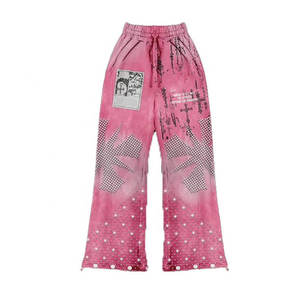 Ensemble deux pièces vintage personnalisé pour homme : sweat à capuche imprimé strass et pantalon de jogging évasé délavé à l'acide - Product Image 5