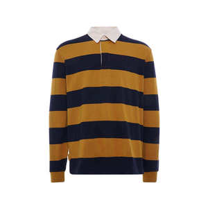 Chemise en jersey tricoté à manches longues pour homme, 100 % coton, bleu marine, moutarde, coupe classique, design boutonné, style urbain - Product Image 1