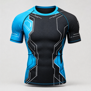 Herren Kurzarm BJJ Rash Guard Kompressionsshirt Antibakteriell Atmungsaktiv Polyester/Baumwolle Sportbekleidung für Brazilian Jiu-Jitsu - Product Image 5