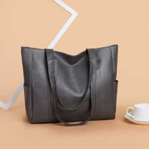 Sac fourre-tout décontracté en cuir véritable grande capacité avec fermeture éclair, bandoulière, style minimaliste, unisexe, usage quotidien, rivets tendance - Product Image 2