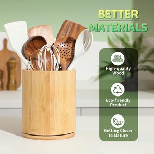Soporte Giratorio para Utensilios de Cocina de Bambú de Alta Calidad, Organizador Cilíndrico Premium, Diseño Minimalista, Tipo Vertical - Product Image 3